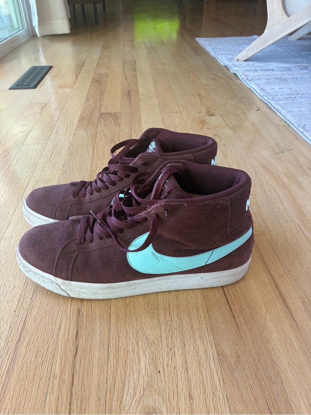 Nike Women’s Burgundy Suede High-Top Sneakers with Teal Swoosh